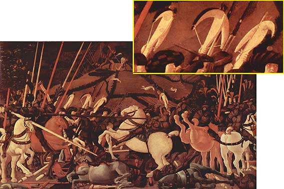 Dettaglio dalla “Battaglia di San Romano”, Paolo Uccello 1456. Si vede perfettamente la postura della mano sinistra